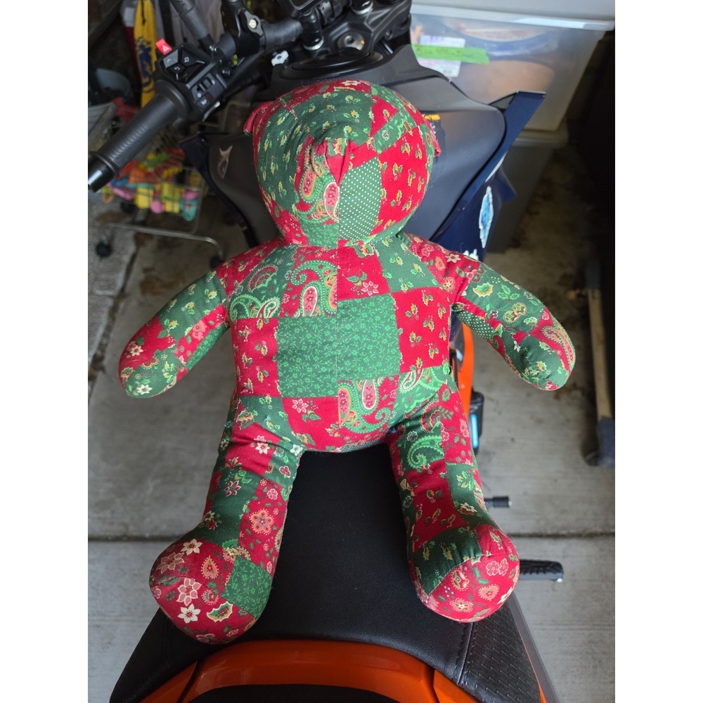 Colorful Patchwork Style Stuffed TEDDY Bear 16" Red & Green Christmas Holiday